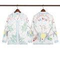 Casablanca Sketch Palm & Crest Silk-Style Shirt - White